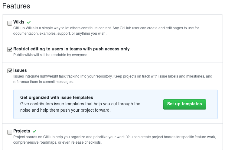 Disable unneeded tools, like a wiki or project boards